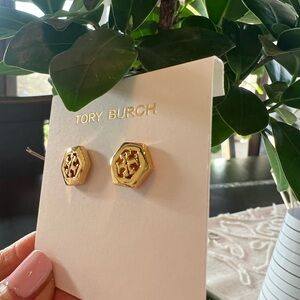 Tory Burch Gold Hexagon Stud Earrings